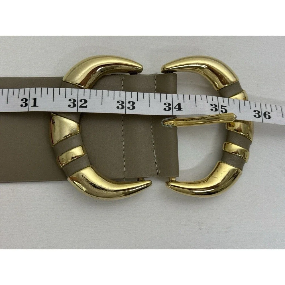 BOZO Canada Boho Leather Belt Ivory Gold Buckle Vintage Artisan Belt